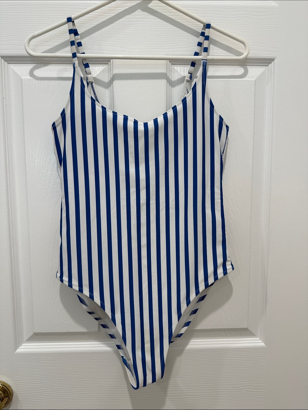 Old Navy Blue and White Vertical Stripe Womens One-Piece Swimsuit